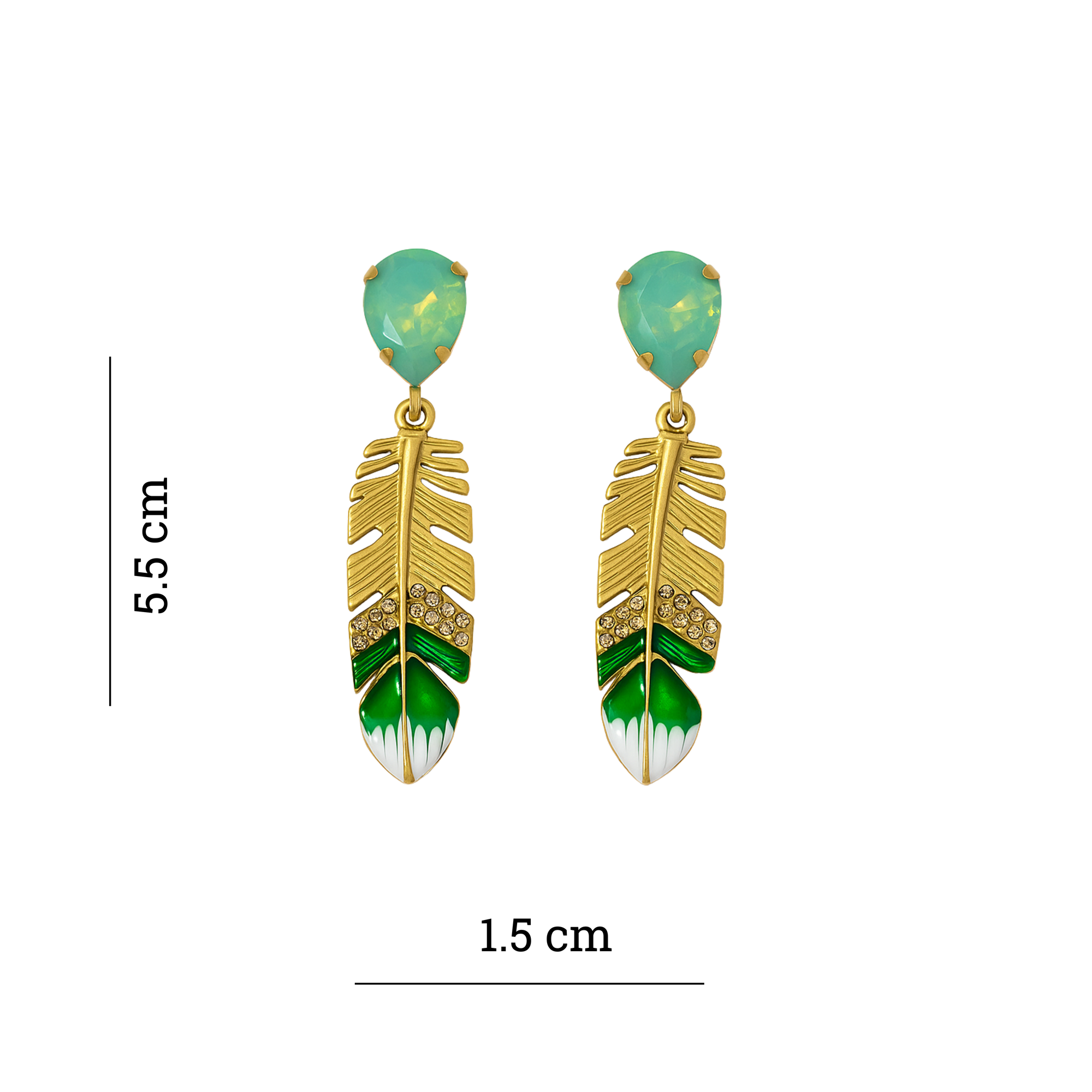 Green Gemstone Feather Drop Earring