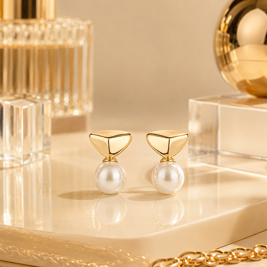 Gold Arch Pearl Studs