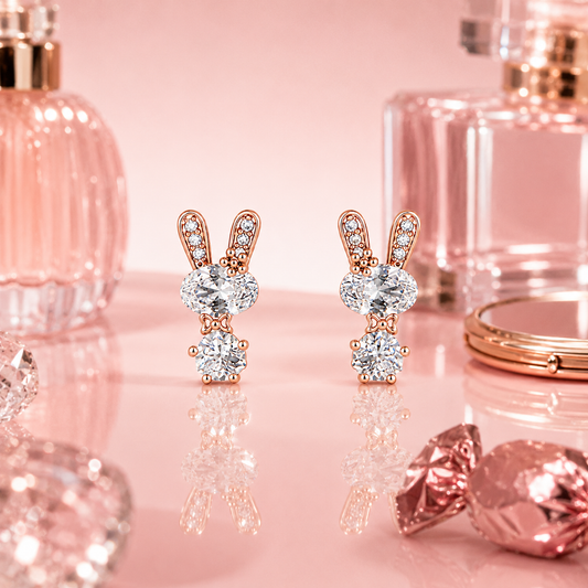 Rose Bunny Crystal Studs