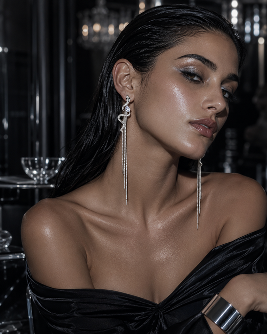 Kohana Maison Venin — Silver Serpent Crystal Tassel Drop Earrings