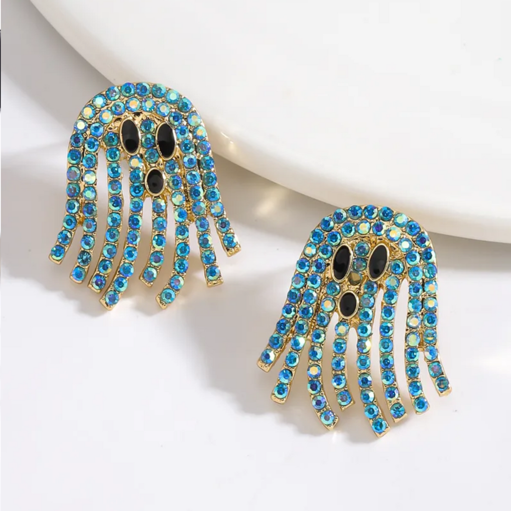 Blue Rhinestone Ghost Earring