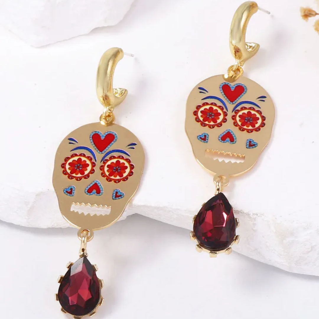 Gold-Plated Sugar Skull Earring