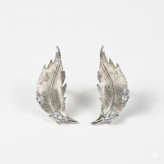 Kohana Maison Plume - Silver Feather Crystal Studs