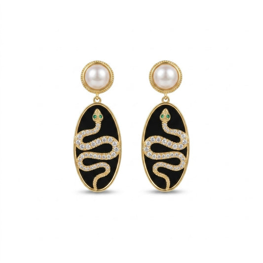 Kohana Maison Noira - Black Enamel Serpent Drop Earrings