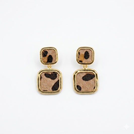Kohana Maison Fauve — Leopard Print Gold Cushion Drop Earrings