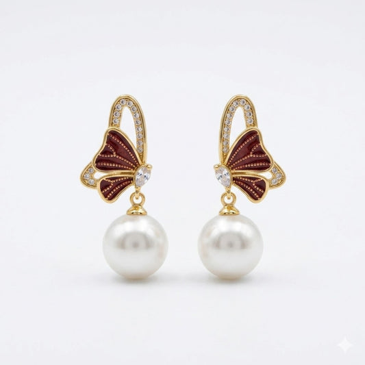 Pearl Butterfly Drop Earring