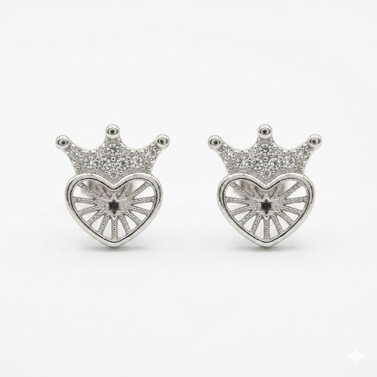 Crown Heart Stud Earring