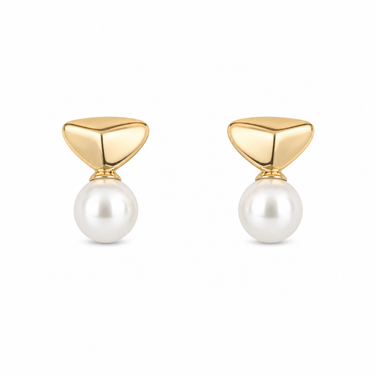 Gold Arch Pearl Studs