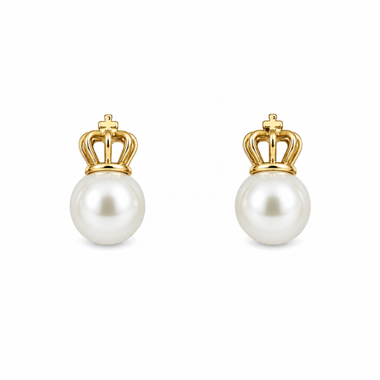 Crown Pearl Drop Studs