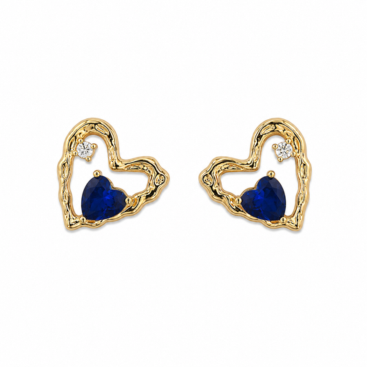 Sapphire Heart Molten Studs