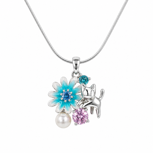 Floral Cat Crystal Charm