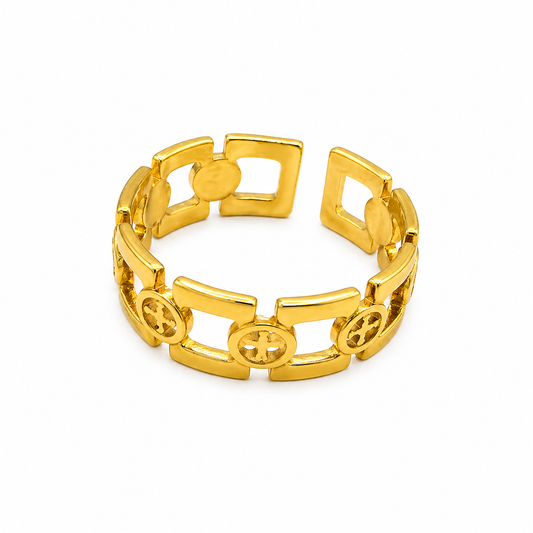 Grid Link Gold Ring