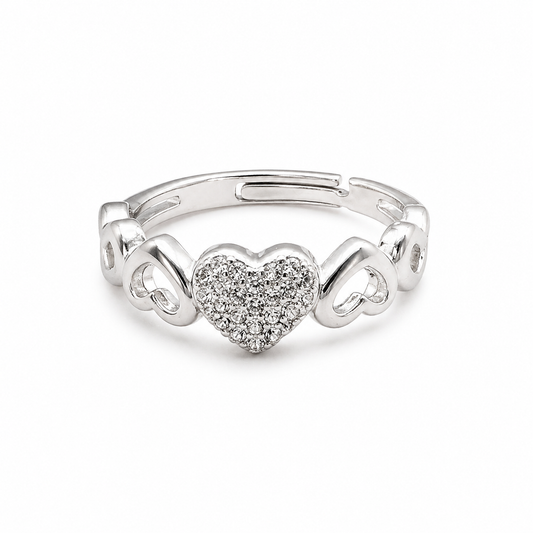 Luxe Pavé Heart Silver Ring