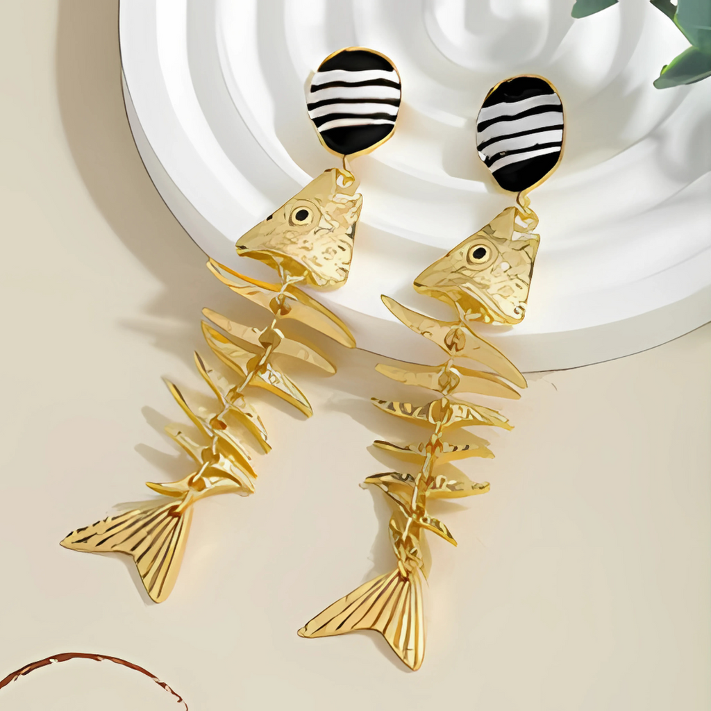 Golden Fishbone Dangle Earring