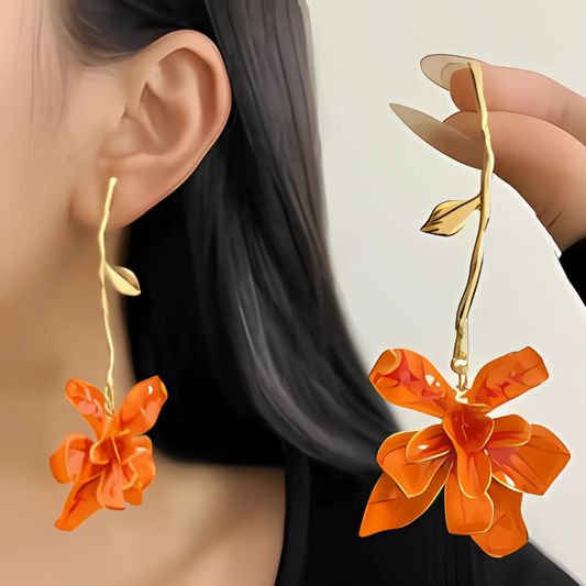 Kohana Maison Soleil - Orange Enamel Tropical Flower Drop Earrings