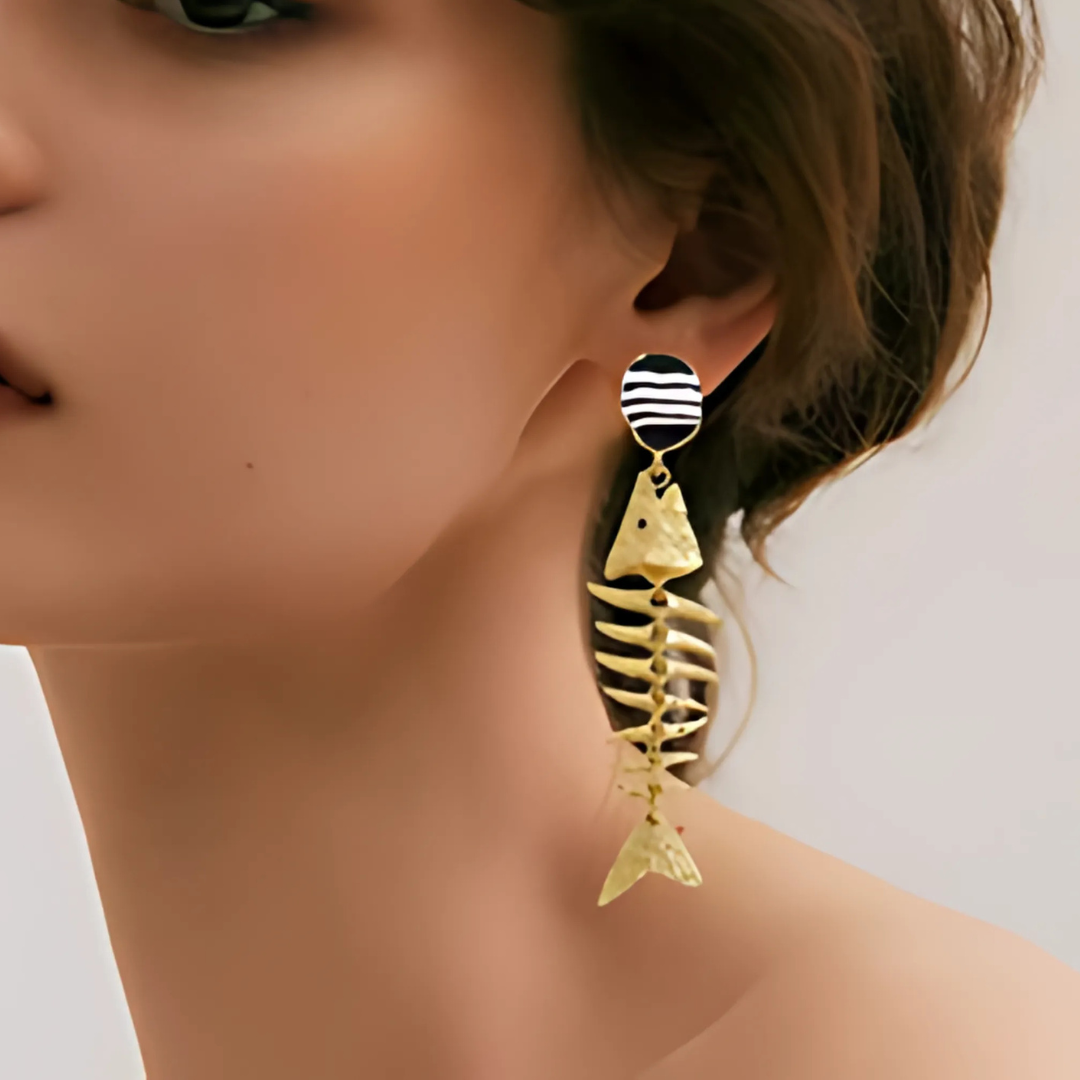 Golden Fishbone Dangle Earring