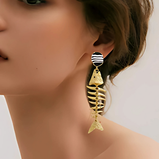 Kohana Maison Arête - Gold Fish Skeleton Long Drop Earrings