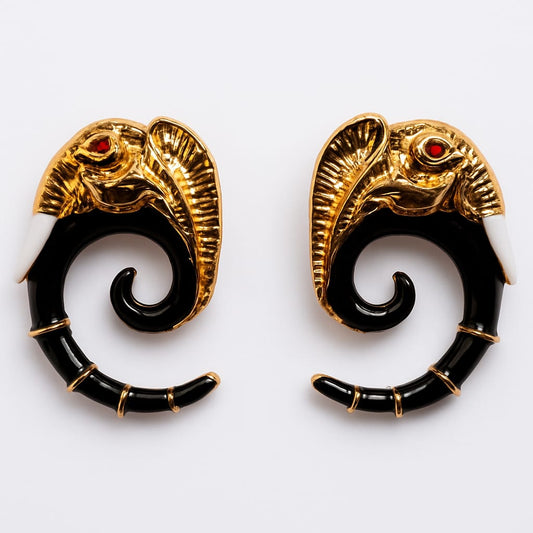Kohana Maison Rajah - Gold Elephant Ruby Eye Spiral Drop Earrings