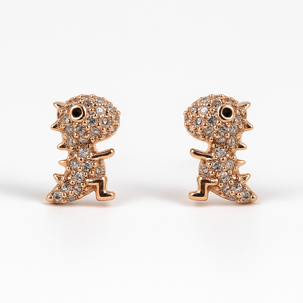Rose Gold Dinosaur Stud Earring