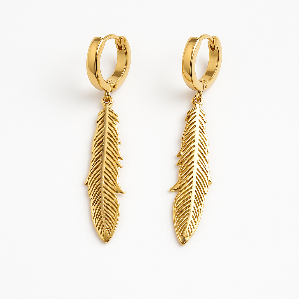 Golden Feather Drop Earring
