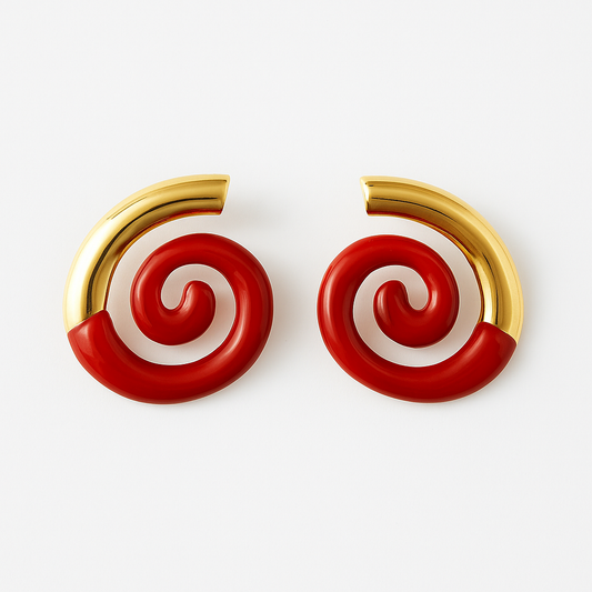 Red & Gold Spiral Statement Earring