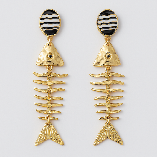 Kohana Maison Arête - Gold Fish Skeleton Long Drop Earrings