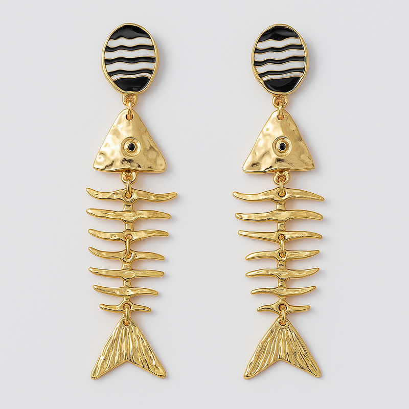 Golden Fishbone Dangle Earring