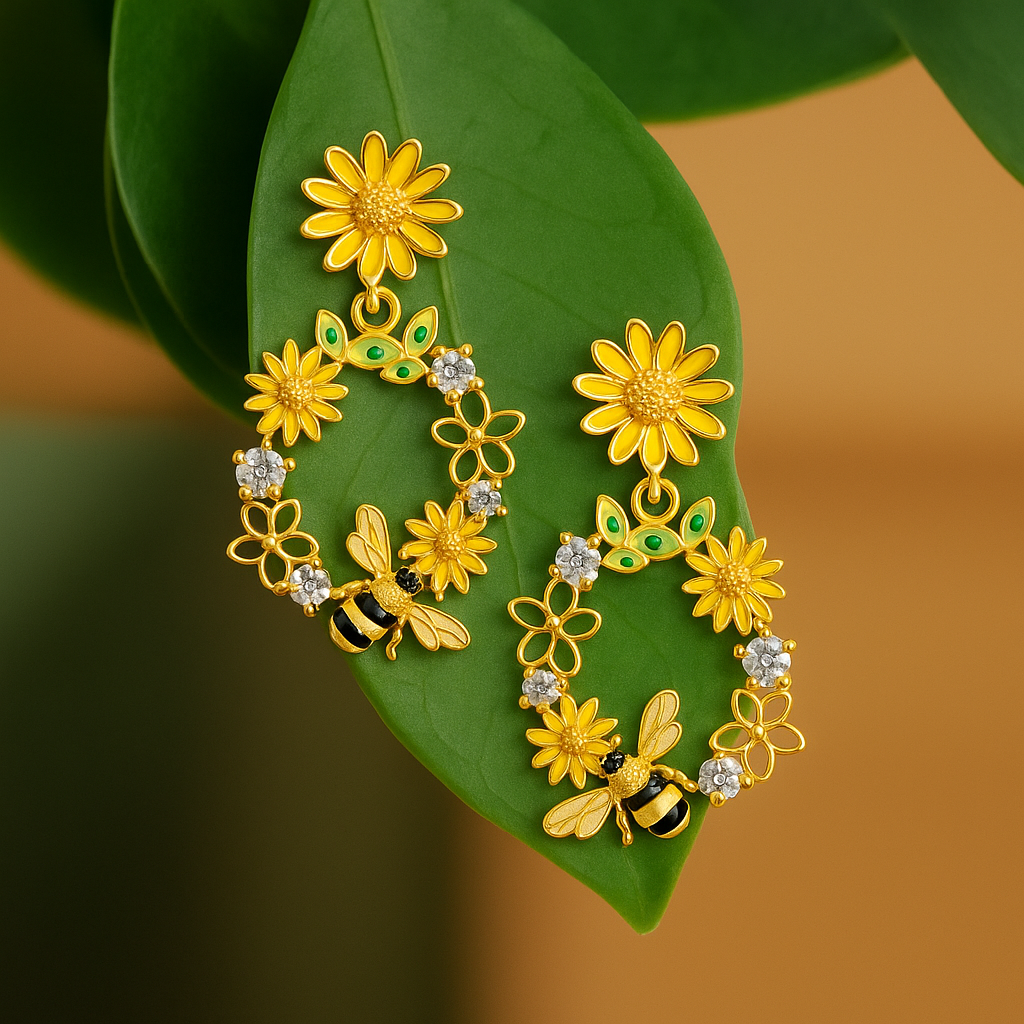 Floral Bee Hoop Earring