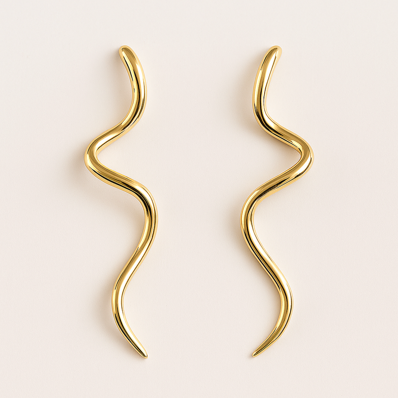 Wavy Gold Long Drop Earring