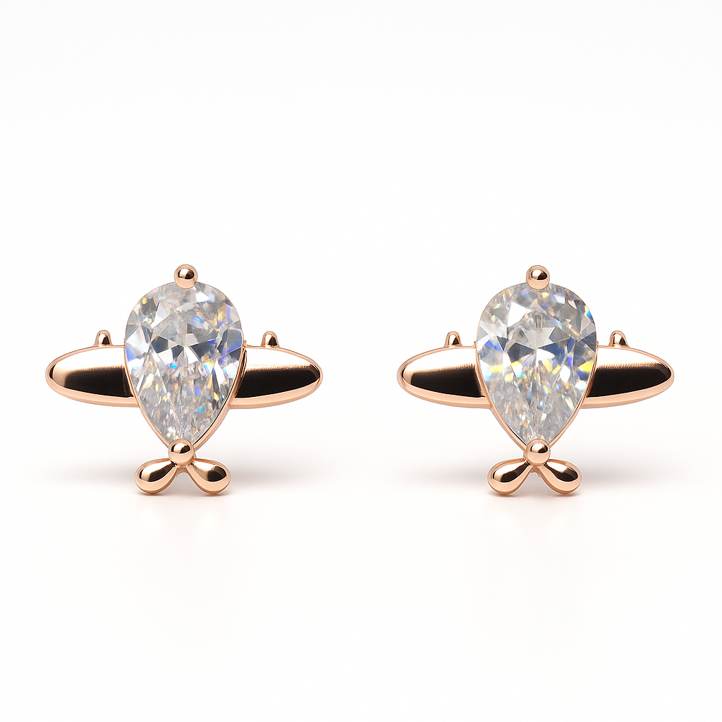 Rose Gold Plane Crystal Stud Earring