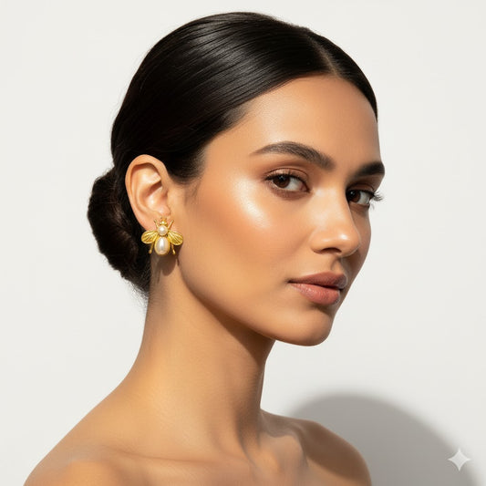 Kohana Maison Reine - Gold Pearl Bee Stud Earrings